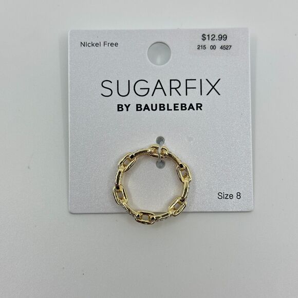 Sugarfix By Baublebar Ring Size 8 Gold Tone Rhinestones Chain Link - Picture 4 of 6